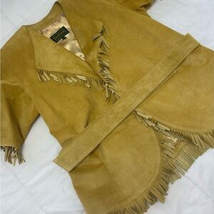 Vintage 90s Danier Suede Fringe Jacket Size M Mustard Yellow/Tan Western Boho